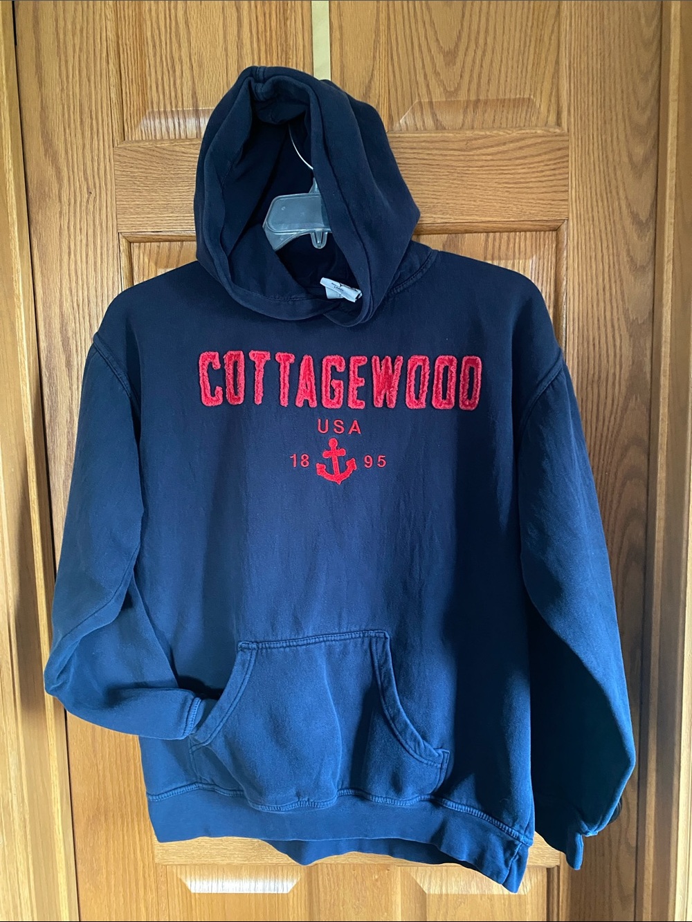 Navy Hoodie with Red Embroidery
